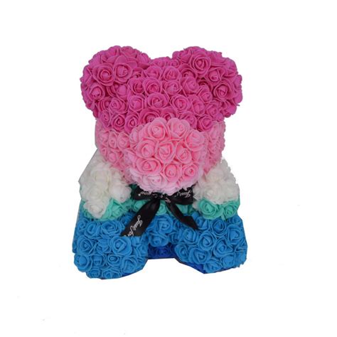 Ursulet Floral Teddy Bear Multicolor Din Trandafiri De Spuma Cm In