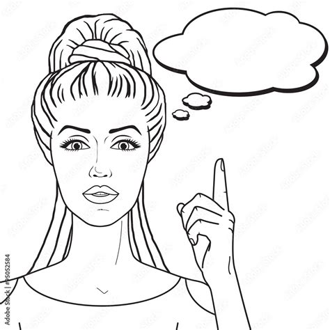 Retro Girl With Empty Speech Bubble For Your Text Outlined Vector