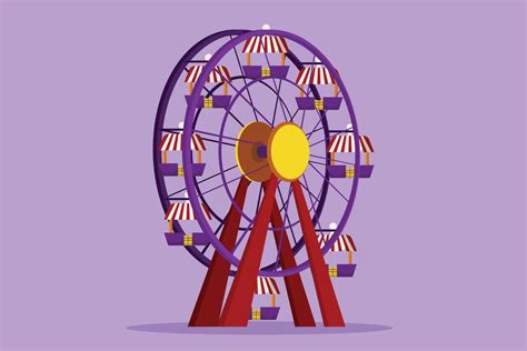 Cartoon Flat Style Drawing Of Colorful Ferris Wheel In An Amusement