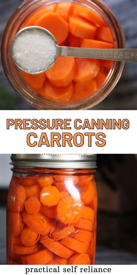 there is a jar full of carrots with the words pressure canning carrots