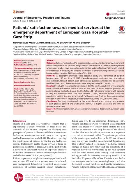 (PDF) Patients’ satisfaction towards medical services at the emergency ...