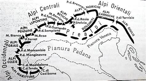 Italian Map With The Main Passes Mountains And Mountain Range Of Alps