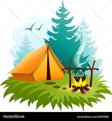 Camping In Forest With Tent Royalty Free Vector Image