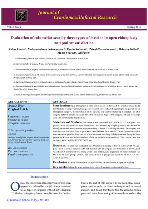 (PDF) Evaluation of columellar scar by three types of incision in open rhinoplasty and patient ...