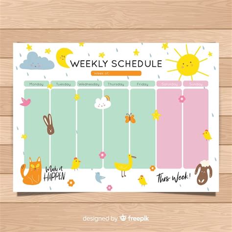 Plantilla De Horario Semanal Bonito Dibujado A Mano Vector Gratis