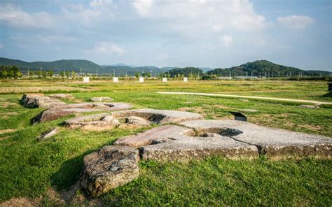 Hwangnyongsa Temple Site Landscape View With Remaining Stones Of The