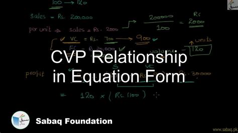 Cvp Relationship In Equation Form Accounting Lecture Sabaq Pk Youtube