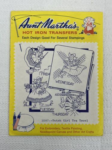 Aunt Marthas Hot Iron Transfers Day Of The Week Tea Towels