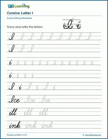 Cursive writing: Letter I worksheets | K5 Learning