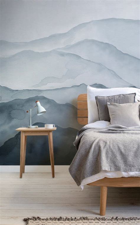 Blue Watercolour Mountain Wall Mural Hovia Wall Murals Mountain