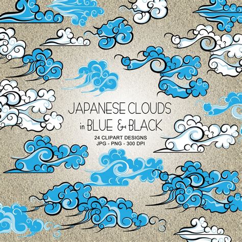 Blue Japanese Clouds Clipart Collection - Etsy