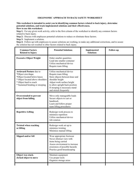 Workplace Ergonomic Risk Assessment Worksheet Prntbl