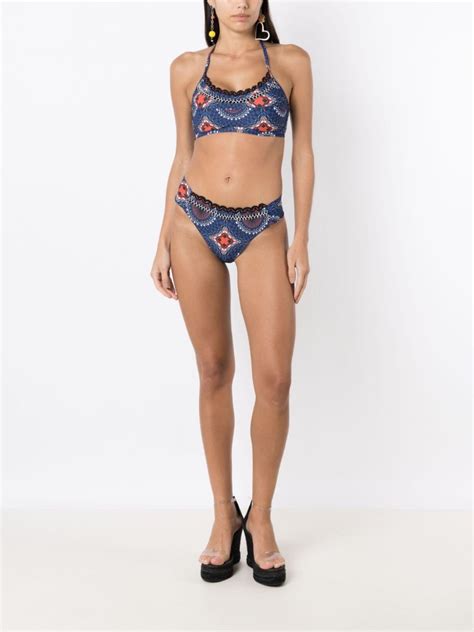 Amir Slama Graphic Print Bead Detailing Bikini Blue FARFETCH UK