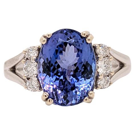 4 39ct Tanzanite Ring W Natural Diamond Halo In Solid 14k White Gold