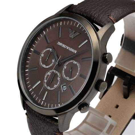 Emporio Armani Sportivo Black Dial Brown Leather Strap Watch for Men ...
