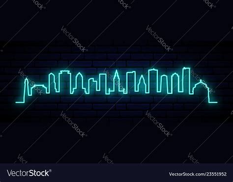 Blue neon skyline of miami city bright Royalty Free Vector