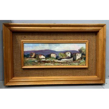 Quadro Dipinto Olio Tavola Maggi Paesaggio Rurale Campagna Campi Casali