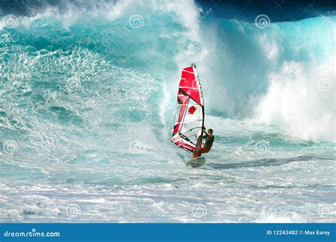 Large Wave And Windsurfer Editorial Photography Image Of Crashing