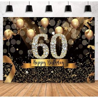 Happy 60th Birthday Backdrop for Adult Party Bokeh Circle Glitter Gold ...