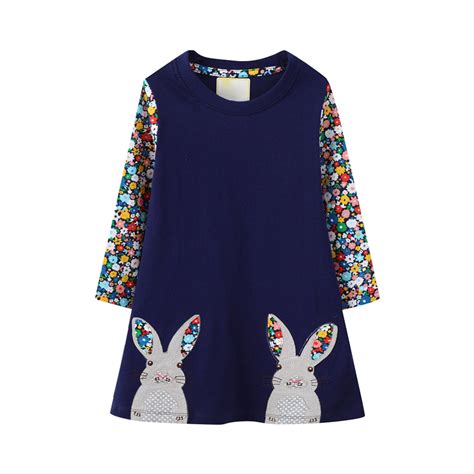 Asfgimuj Flower Girl Dress And Long Sleeve Dress Cute Bunny And Floral Cartoon Appliques Print A