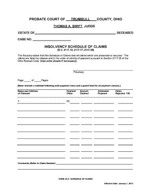 Fillable Online Trumbullprobate Standard Probate Form Schedule Of