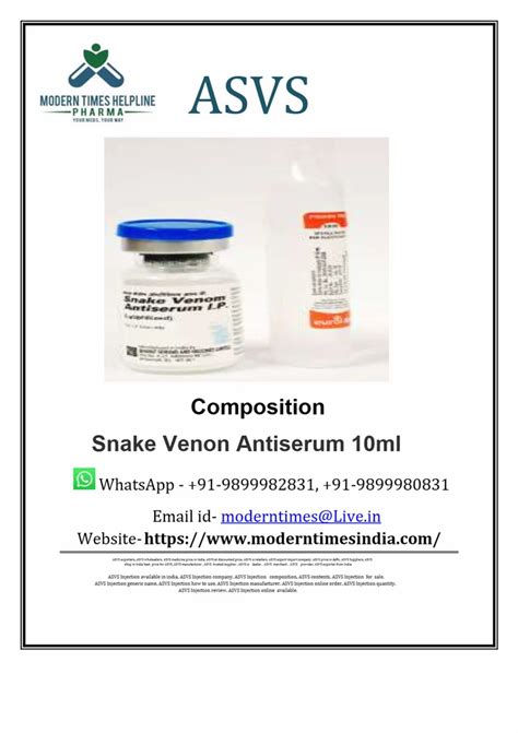 Asvs Snake Venom Antiserum Injection Ml At Best Price In New Delhi