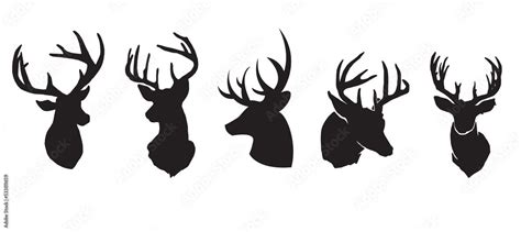 Set Of Stag Silhouette Male Deer Vector Icon On White Background Stock Vector Adobe Stock