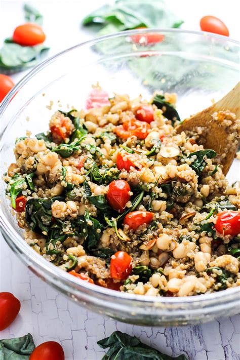 Easy Quinoa Salad With Tomatoes Spinach Emilie Eats