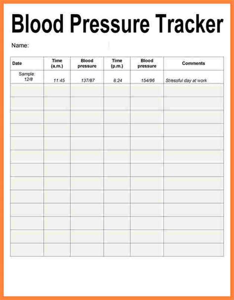 Blood Pressure And Pulse Log Chart Printable