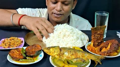 Asmr Eating Rice And Potato Brinjal Ilish Fish Curry Spicy Fish Curry