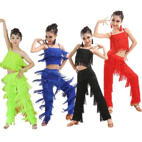 Trajes De Dan A Latina Infantis Vestido Franja Cal As Borla Salsa E