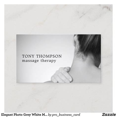 Elegant Photo Grey White Massage Therapist Business Card Zazzle