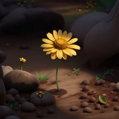 Premium Photo Illustration Of A Yellow Daisy Flower In The Desert