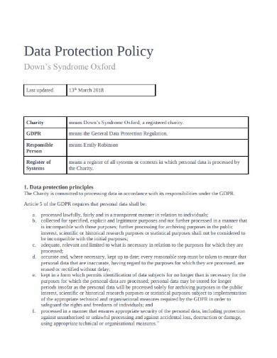 Free 10 Charity Data Protection Policy Samples And Templates In Ms Word Pdf