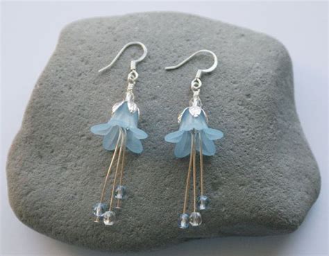 Long Lucite Lily Light Blue Flower Dangle Earrings Etsy Light Blue