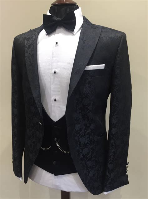 Bespoke Midnight Blue Jacquard Dinner Suit Tux Dinner Jacket