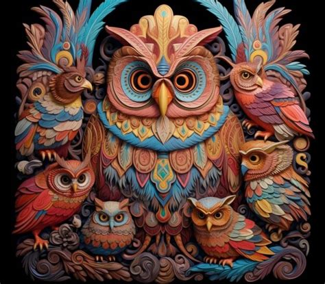 Premium Ai Image A Close Up Of A Group Of Owls With Feathers On A