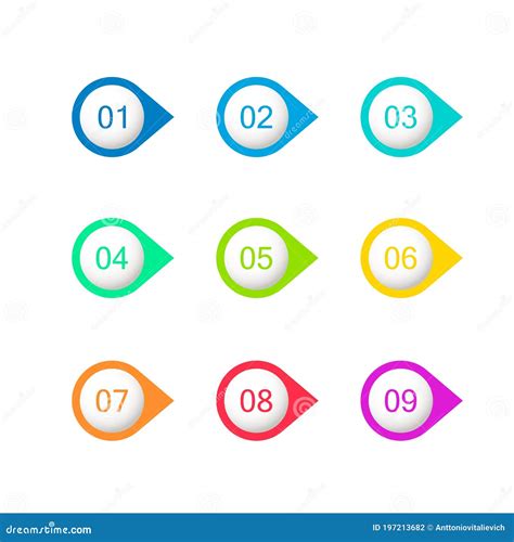 Colorful Number Bullet Points Flat Circles With Numbers From 1 To 9