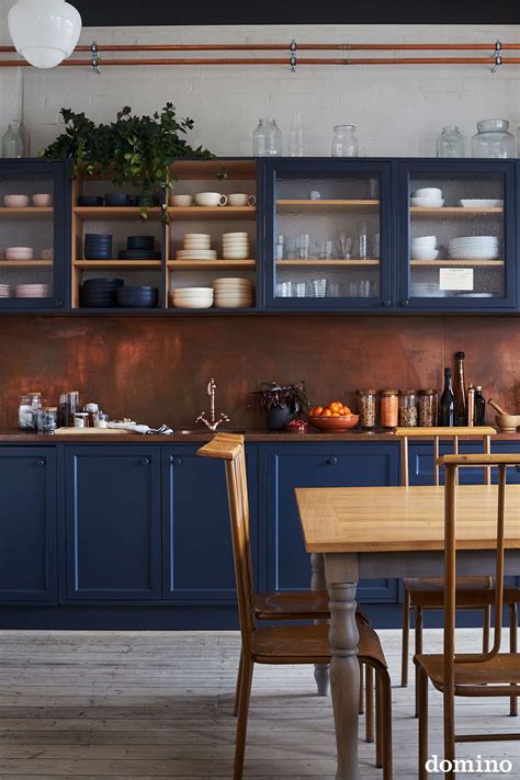 Creating A Bold Look Copper And Navy Blue Kitchen