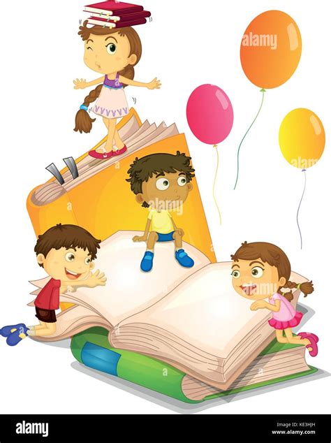 Children having fun with big books illustration Stock Vector Image ...