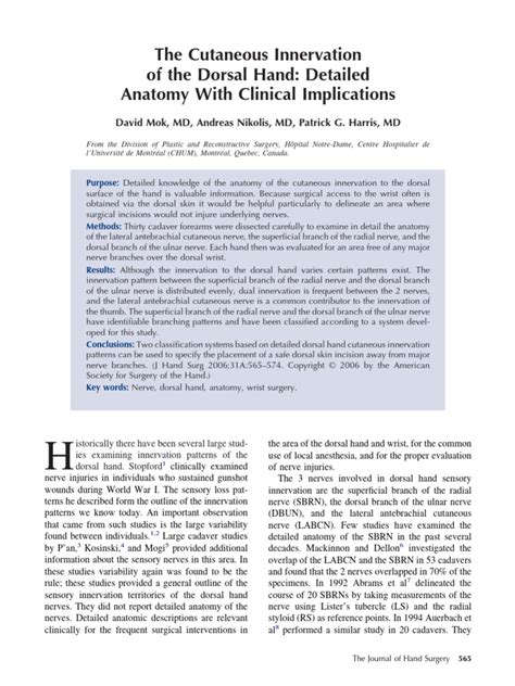 thecutaneousinnervationofthedorsal  hand anatomical terms