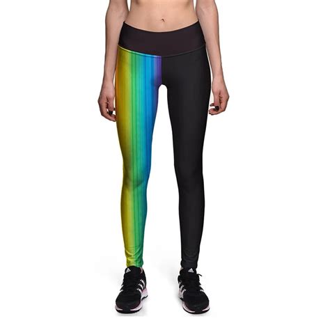 Duolafine Leggings Sexy Womens Gradient Rainbow Stripes Bright High