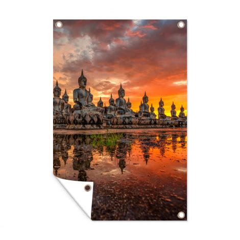 Outdoor Poster Buddha Statuen Sonnenuntergang Wasser Buddhismus