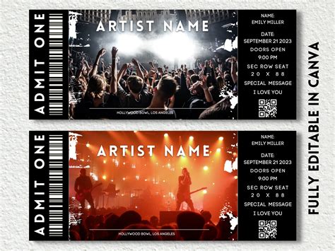 Editable Concert Ticket Template Printable Music Event - Etsy