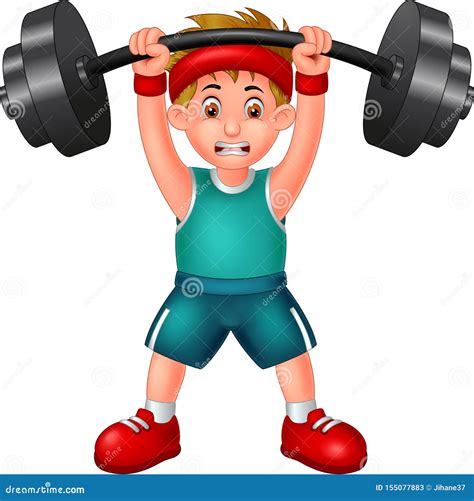 Funny Weightlifter Boy Cartoon Stock Illustration - Illustration of ...