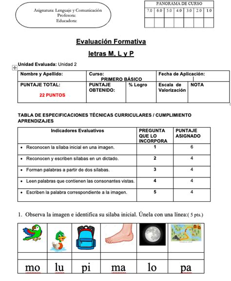 Evaluaci N Formativa Letra M L Y P Xppp