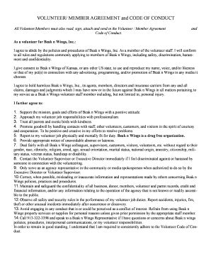 Fillable Online Beaknwings VOLUNTEER MEMBER AGREEMENT And CODE OF