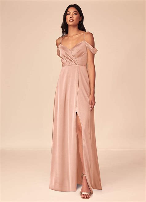 Rose Gold Azazie Ocean Stretch Satin Dress Bridesmaid Dresses Azazie