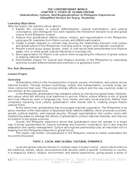 The Contemporary World (Chapter 1): Globalization, Culture, and