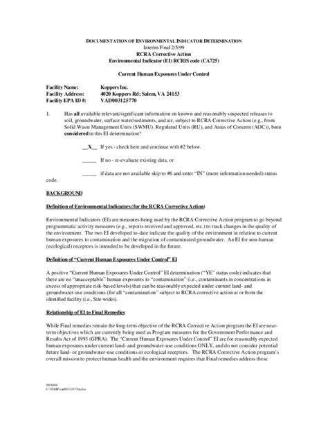 Fillable Online Region Rcra Corrective Action Environmental Indicator